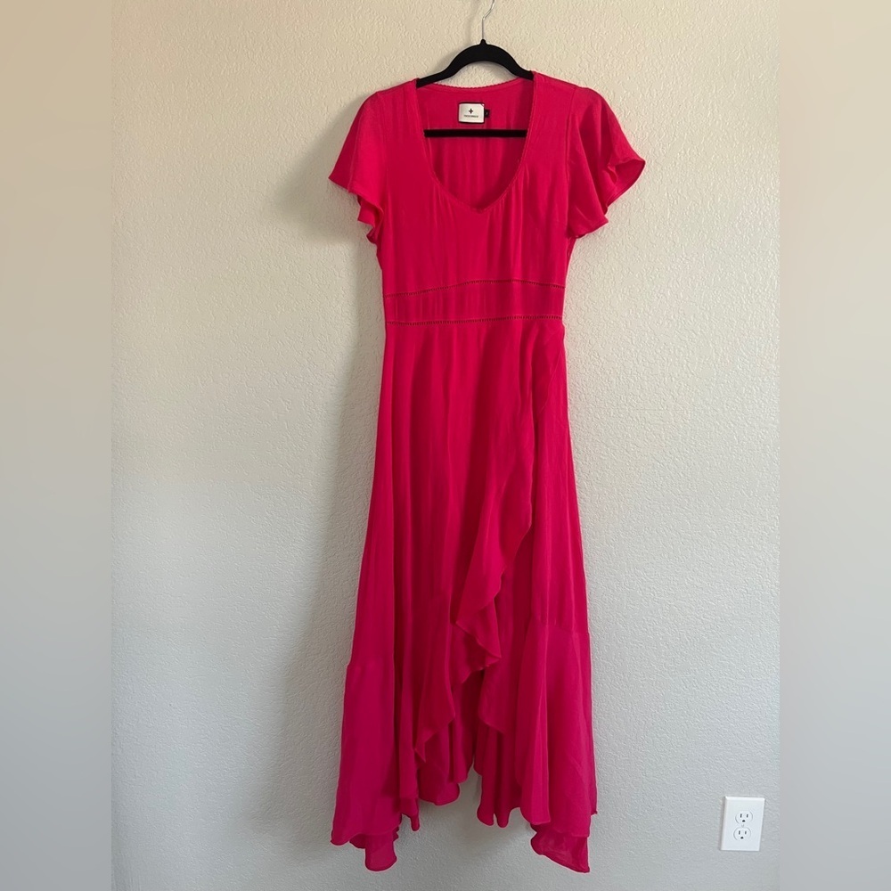 Tuckernuck Francesca Short Sleeve Maxi Ruffle Faux Wrap Dress In Hot Pink.Size S - Picture 5 of 12